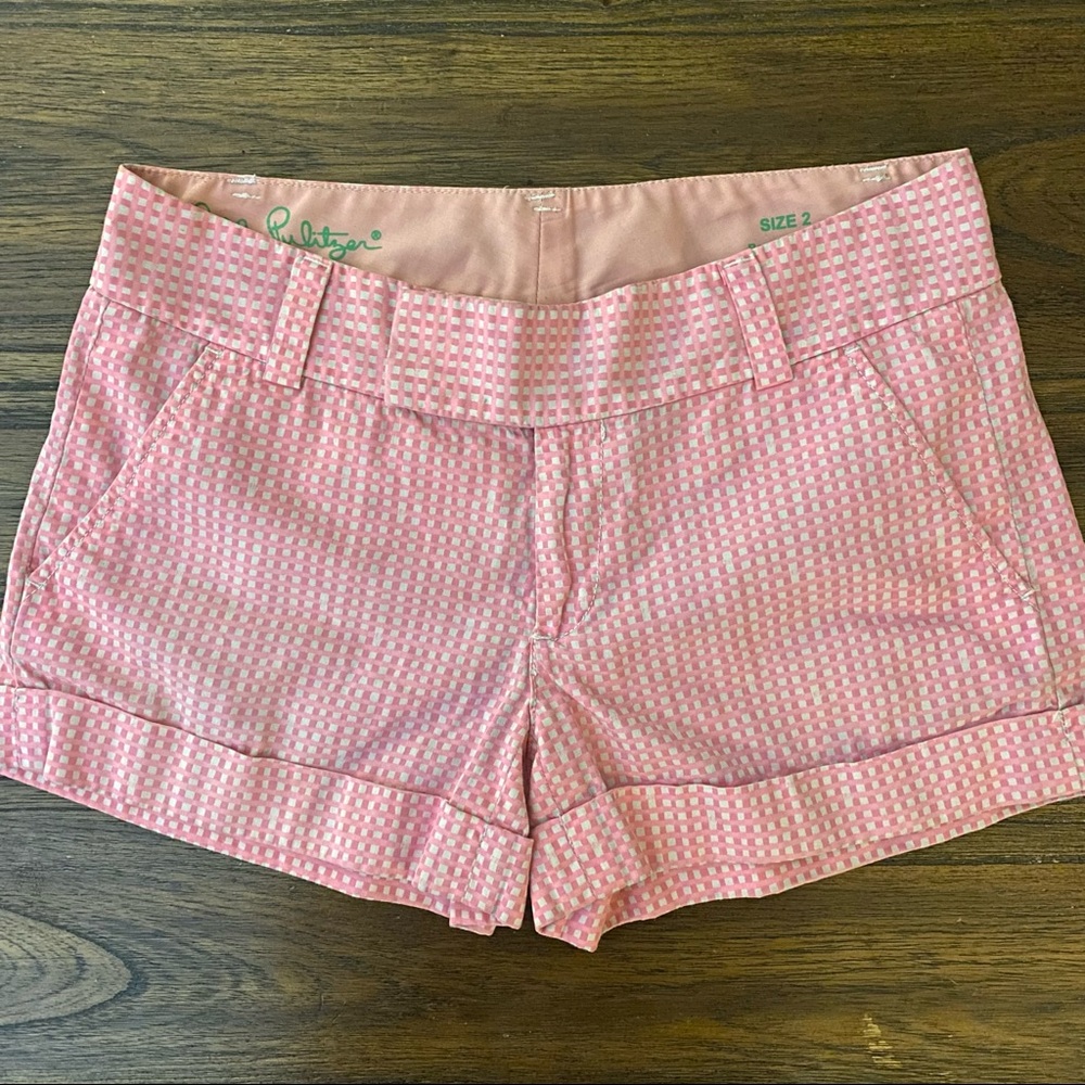 Lilly Pulitzer Pink and White Gingham Barclay Shorts size 2